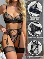 Sexy Lingerie Sets for Women 3 Piece Lace Lingerie Set Bra and Panty Sets with Garter Belt Teddy Lingerie
