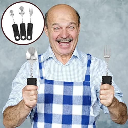 3pcs Adaptive Utensils Easy Grip Silverware Built Up Bendable Fork Teaspoon Tablespoon Eating Feeding Utensil Assist Tableware for Elderly People Disability