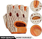 Real Soft Leather Crochet Net Fingerless Driving Weight Training Cycling Wheelchair Gloves W-1037