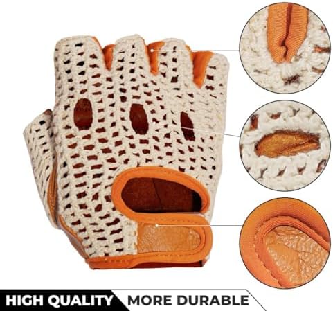 Real Soft Leather Crochet Net Fingerless Driving Weight Training Cycling Wheelchair Gloves W-1037
