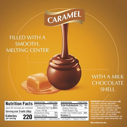 Lindt LINDOR Caramel Milk Chocolate Candy Truffles, Milk Chocolate Candy with Smooth, Melting Truffle Center, 25.4 oz., 60 Count