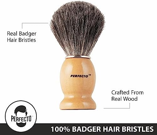 Perfecto 100% Original Pure Badger Shaving Brush, Engineered for The Best Fathers Day Gift. All Methods, Safety Razor, Double Edge Razor, Straight Razor, Shaving Razor, Gift for Dad Badger Brush.