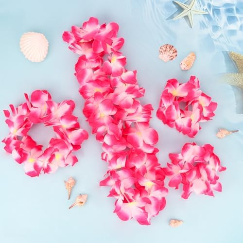 Semato 4 Pcs Hawaiian Lei Set for Luau Party Flower Leis Garland Headband Bracelets Halloween Costume Hawaiian Party Supplies