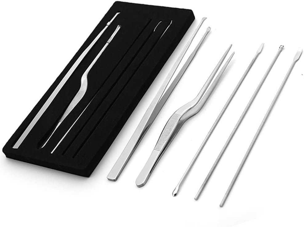5Pcs Ear Wax Remover Kits Stainless Steel Ear Curette Cleaner Ear Pick Earwax Removal Spoon Tweezer Professional Ear Cleaning Tools, Silver