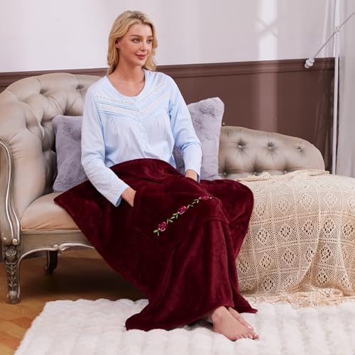 Keyocean Wheelchair Blanket, Comfortable Lightweight Warm Lap Blacket for Elderly, Bordeaux Red