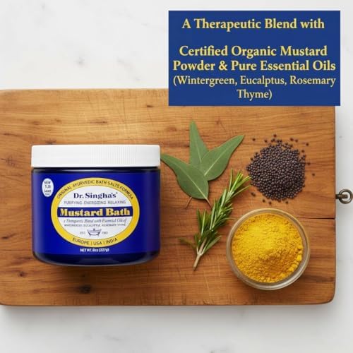 Dr. Singha's Mustard Bath Salts - 8 oz Herbal Bath Soak with Essential Oils for a Relaxing and Rejuvenating Experience - Made in USA