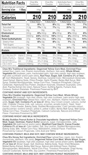 Sweet and Salty Snack Variety Pack, Muddy Buddies Peanut Butter and Chocolate, Chex Mix Traditional, Cheddar, and Honey Nut, 20 Ct, 35 oz