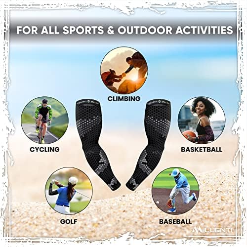Millenti Cooling Arm Sleeve Compression - Sun Protection Sport Recovery Sleeves, Cools when Wet, Unisex in 4 Sizes - 2pcs