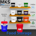 MKS Plastics 5-Gallon Bucket with Airtight Lid – Made in USA, Food Grade BPA Free Plastic, Heavy Duty Multi-Use, Metal Handle with Grip, Stackable Storage – Red, 6 Pack