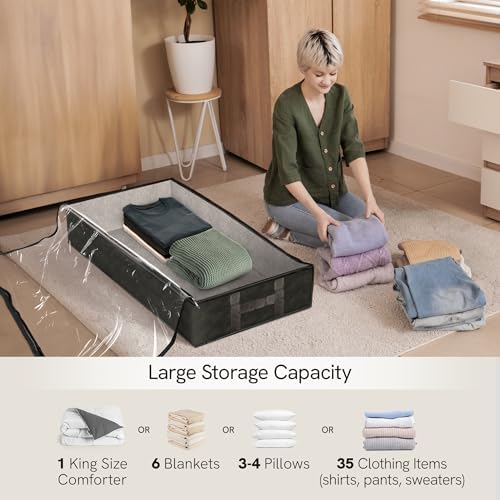 Reli. 90L Under Bed Storage Containers (8 Pack) | Closet Organizer with Clear Window | Underbed Storage Bins for Towels, Sweaters, Linens | Large Organizer for Closet (Black)
