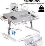 Laptop Desk for Bed Height Adjustable, Lap Bed Table with Cooling Fan/USB/Storage Drawer/Cup Holder/Tablet Stand/Book Shelf, Foldable Breakfast Tray Portable for Reading Writing, Sofa & Floor