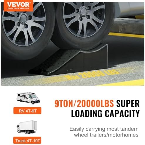 VEVOR 1Piece Vehicle Ramp 20000 lbs/9 Ton Capacity Car Service Ramp, Effortlessly Lift 5.5" High, Durable Nonslip & Portable, for Routine Tire Replacement Repairs, Work with Tandem Wheel Vehicles