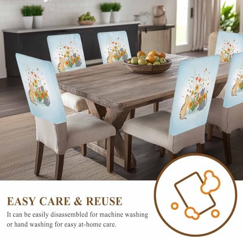 1 Pcs Cute Cats Chair Covers, Yellow Red Flower Butterflies Leaf Gradient Blue Chair Protector Slipcovers Stretch Washable for Home/Hotel/Party/Dining/Room/Kitchen Decorations