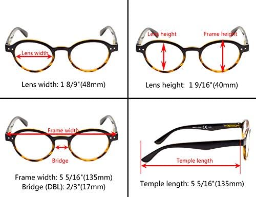 5-Pack Round Retro Reading Glasses with Spring Hinges Include Sunshine Readers