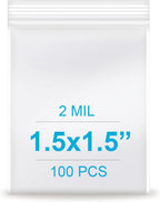 1.5''x 1.5'', (Pack of 100) 2 mil Thick Clear Plastic Reclosable Zip Poly Bags with Resealable Lock Seal Zipper for Photo, Jewelry, Bakery, Treats, Travel, Storage, Packaging & Shipping…