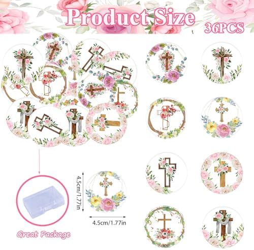 36PCS Edible Christian Floral Cross Cupcake Toppers Greenery Chapel of the Holy Cross Cupcake Toppers Religious Cake Decor for Christian Jesus Theme Baby Shower Baptism Cake Decor Supplies