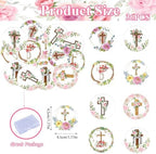 36PCS Edible Christian Floral Cross Cupcake Toppers Greenery Chapel of the Holy Cross Cupcake Toppers Religious Cake Decor for Christian Jesus Theme Baby Shower Baptism Cake Decor Supplies
