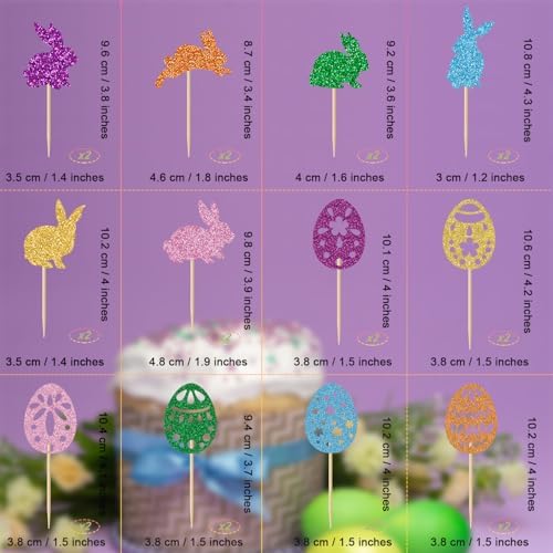24 Pack Easter Cupcake Toppers Bunny Cupcake Picks Festive Party Decoration for Spring Baked Goods Perfect for Easter Celebrations(Bunny & Eggs Design)