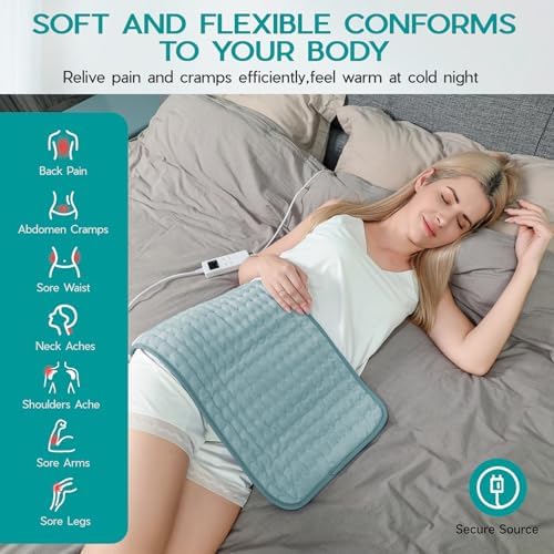 Heating Pad for Period Cramps, Heating Pad for Back/Neck/Shoulder Muscle Pain, 6 Heating&4 Timer Setting, Auto Shut Off, Dry/Moist Heat & Machine Washable, Gray Birthday Christmas Gifts for Women Mom