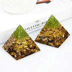 Nupuyai Tree of Life Peridot and Tiger's Eye Crystal Orgone Pyramid Stone for Protection, Reiki Healing Chakra Meditation Energy Generator for Home Decor