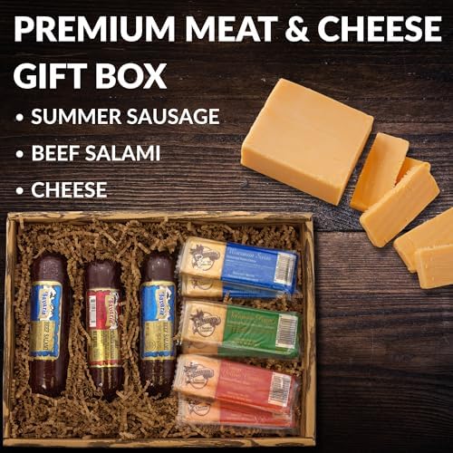 Gift Basket Village Classic Meat and Cheddar Cheese Gift Box - Gourmet Birthday Gifts for Men, Charcuterie Boards, Premium Artisanal Selection for Meat Lovers, Ideal for Holiday & Corporate