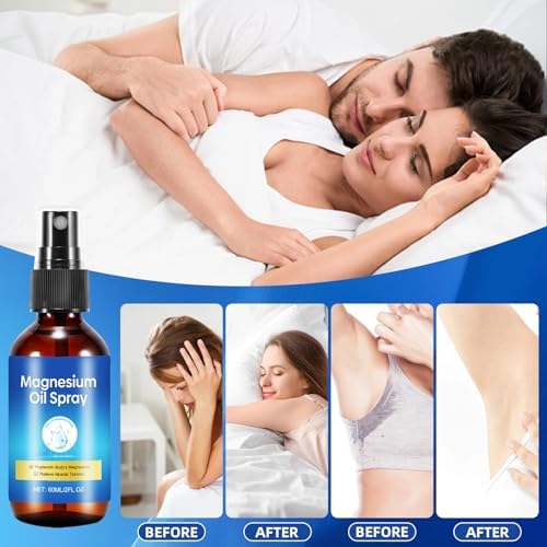 Magnesium Spray, Pure Magnesium Oil Spray for Feet, Leak-Proof Portable Package, Magnesium Oil Body Care Natural Formula, Easy to Absorb and Soothe, 2 fl oz(2 Pack)