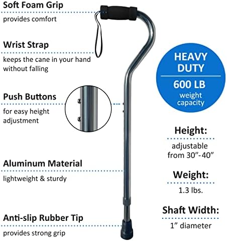 SkyMed Sky Med Aluminum Lightweight Bariatric Heavy Duty Cane-600lbs Weight Capacity,1.3 lbs., Soft Handgrip, Carrying Strap, Offset Handle, (Slate Gray)