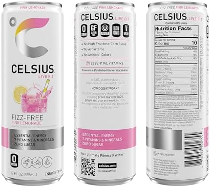 CELSIUS Fizz Free Pink Lemonade, Sugar Free Energy Drink, 12 Fl Oz (Pack of 12)