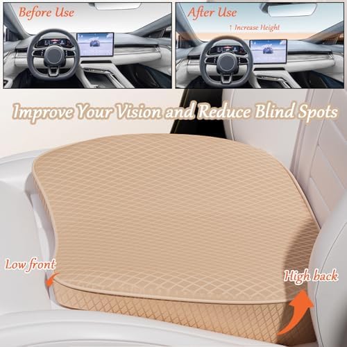 2 in 1 Wedge Car Seat Cushion or Lumbar Support - 3.2 inches Soft Memory Foam Cushion for Car Seat Driver for Comfort - Driving Cushion for Butt and Back Sciatica Pain Relief, Beige