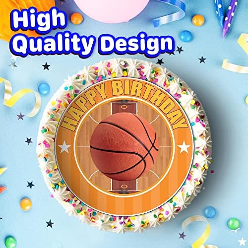 7.5 Inch Basketball Ball Cake Topper – Round Edible Birthday Cake Decorations, Happy Birthday Cake