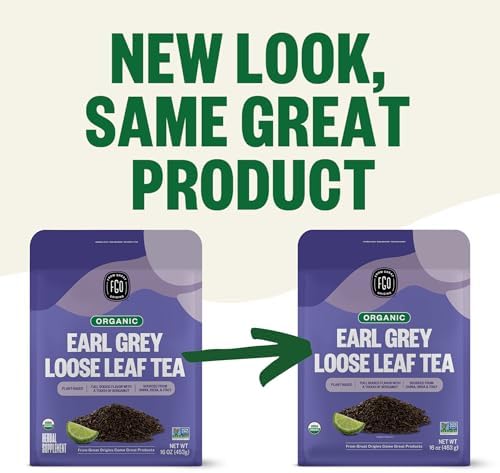 FGO Organic Earl Grey Black Tea, 16 Ounce Loose Leaf Bulk Resealable Bag, 16oz, Packaging May Vary (Pack of 1)
