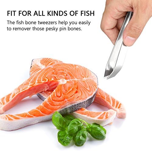 2 Pieces Fish Bone Tweezers, Stainless Steel Flat and Slant Tweezers Pliers Remover Tool (4.6")