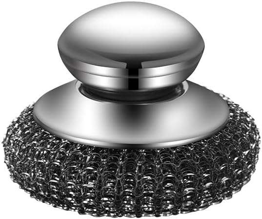 Stainless Steel Round Handle Steel Wire Ball Cleaning Brush with Ergonomic Handle for Kitchen Dishwashing Bowl Brush