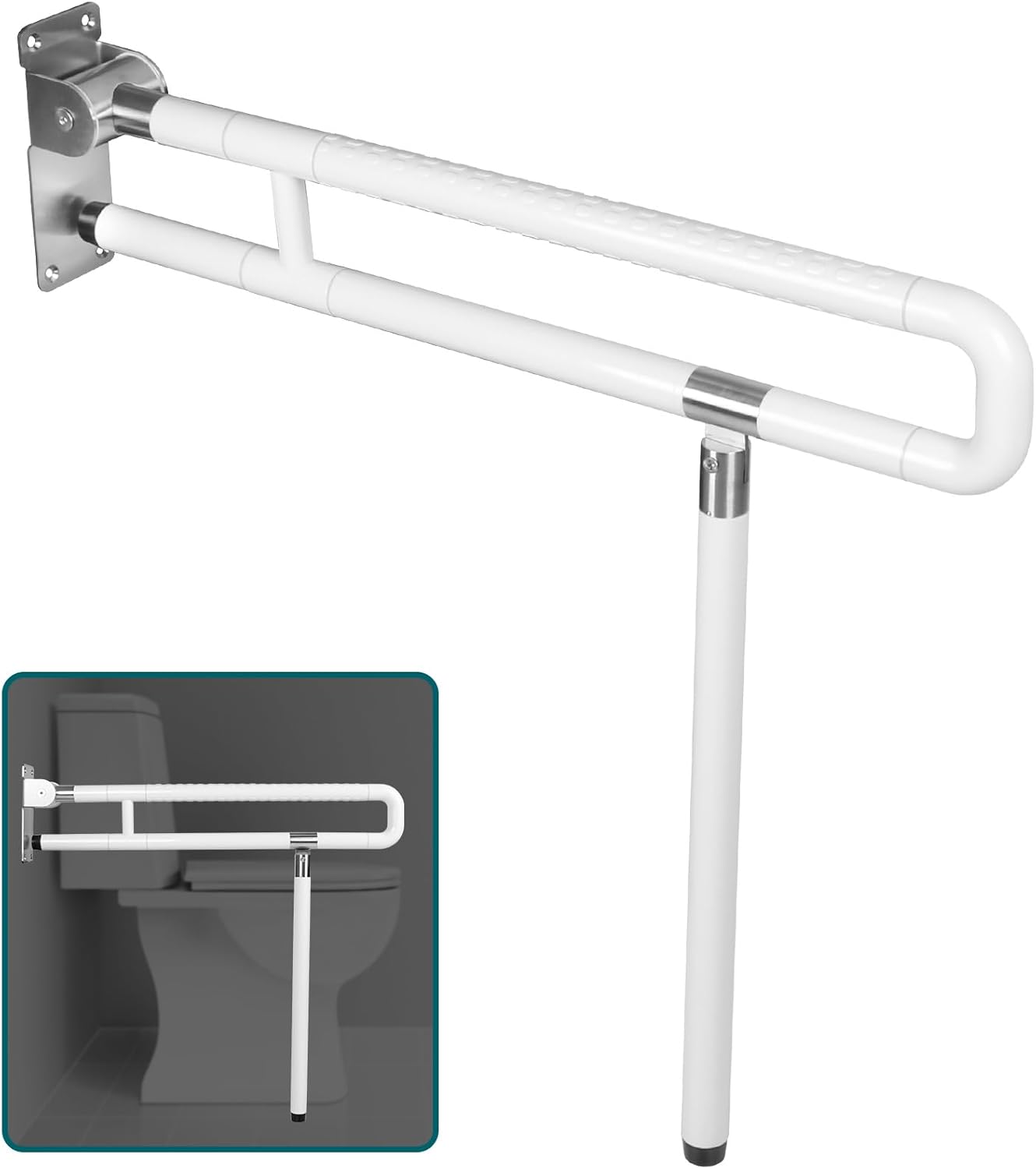 INNOLIFE Handicap Grab Bars Rails, 29.5 Inch Foldable Toilet Grab Bar Flip Up Safety Rails Anti-Slip Grip Shower Assist Aid Safety for Elderly Pregnant Women Disabled Bar, White