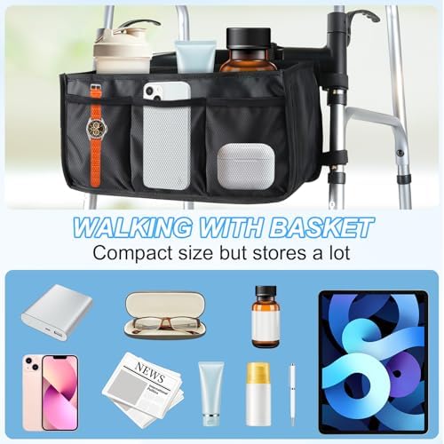 Folding Walkers for Seniors with Basket: Standard Walkers for Seniors Lightweight Portable Walker Adjustable Height Standard Upright Walker for Elderly Disabled Bariatric (Sliver + Black)