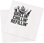 Grillin Chillin Refillin BBQ Party Grilled Meat Beer Funny Griller Cocktail Napkins for BBQ Birthday Food Themed Housewarming Picnic Festival Tailgate Party 100Pcs 4.5 x 4.5 2-ply (Grillin)