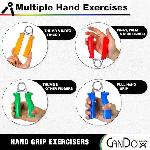 CanDo Hand Grip Exerciser 5 pair set, X-Light - X-Heavy (Yellow, Red, Green, Blue, Black)