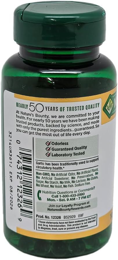 Nature's Bounty Garlic Extract 1000 mg Softgels 100 ea (Pack of 2)