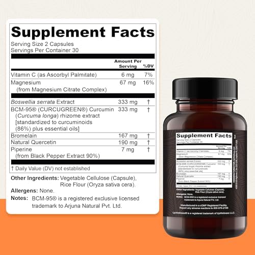 UpWellness Golden Revive + Joint Support Supplement Featuring Turmeric with Black Pepper, Quercetin, and Magnesium- Turmeric Boswellia Supplement - 6 Active Ingredients for Joint Care - 60 Capsules