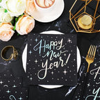 Whaline 80Pcs New Year Luncheon Napkins Disposable Paper Napkin Decorative Black Holographic Happy New Year Dessert Dinner Hand Napkin for Christmas Party Supplies Table Decor