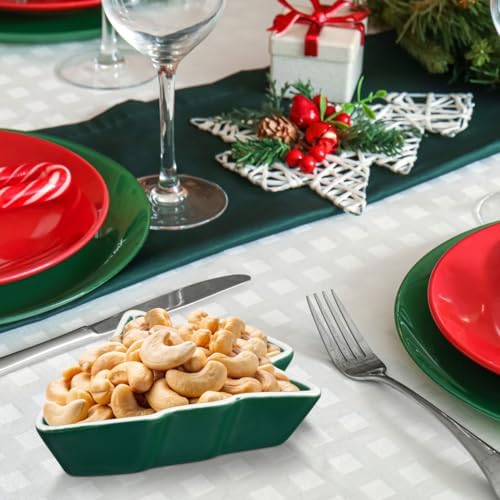 CALLARON 2Pcs Christmas Serving Dishes, Christmas Serving Platter, Tree Shape Ceramic Appetizer Trays, Porcelain Snack Platter, Party Decorative Candy Tray for Xmas Holiday 5 x 4 inch