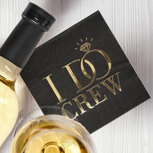 Masterpiece I Do Crew Gold Foil Beverage Napkins / 50 Square Cocktail Napkin Set With Shiny Gold Foil / 4 3/4" x 4 3/4" Square Elegant Napkin Pack/Bachelorette Bridal Shower Wedding Party Supplies