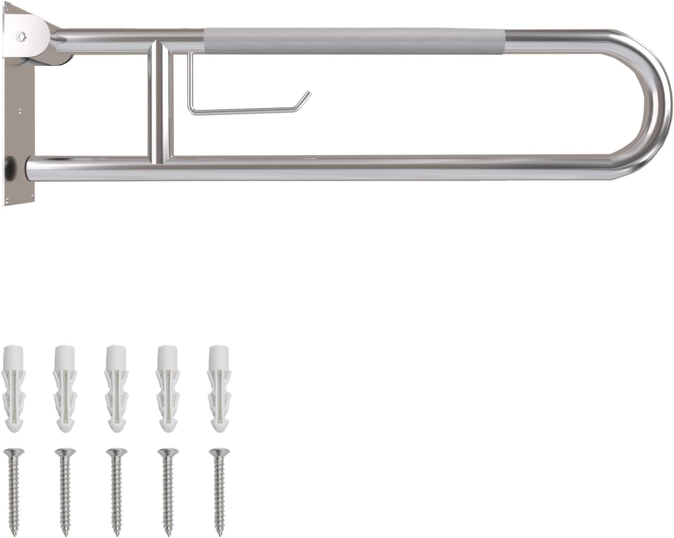 Toilet Grab Bar, Fold Down Grab Bar with Paper Holder, Knurled Anti-Slip Grab Bars for Toilet, Stainless Steel Handrails Toilet for Seniors Disabled Elderly Pregnant, Brushed Nickel, 30 Inch