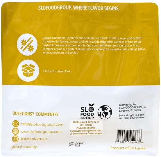 Slofoodgroup Ceylon Cinnamon Sticks - Pure Ceylon Cinnamon Quills 5 Inch Cut Cinnamon Spice from Sri Lanka, True Cinnamon - Cinnamomum Verum, 12 OZ.
