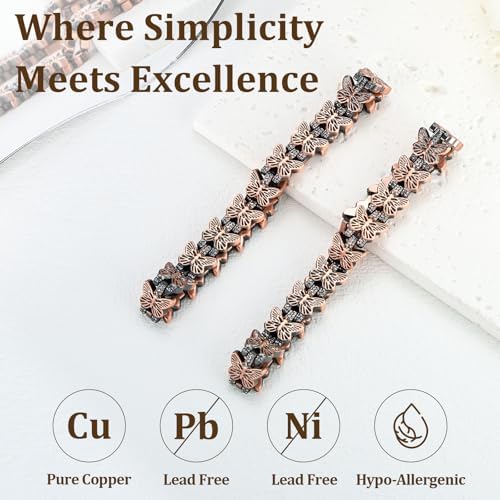 Copper Bracelet and Ring Set for Women, 99.99% Pure Copper Magnetic Bracelet with Butterfly Design & Matching Adjustable Heart Ring – 3800 Gauss Magnets, Includes Sizing Tool & Gift Box