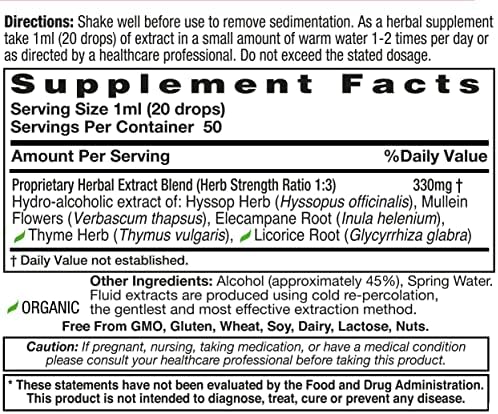 HealthAid Bronchial Formula, 1.7 oz, Herbal Respiratory Support with Hyssop, Mullein, Elcampagne, Thyme, and Licorice