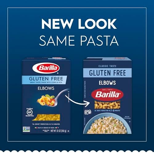 BARILLA Gluten Free Elbows Pasta, 12 Ounce (Pack of 8) - Non-GMO Gluten Free Pasta Made with Blend of Corn & Rice - Vegan Pasta
