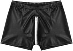Mens Sexy Open Crotch Leather Short Pants For Sex Latex Zipper Patent Leather Boxer