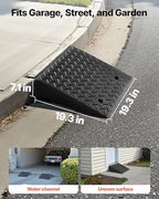 VEVOR Rubber Curb Ramps, 2 Pack, 7‘’ Rise Height, 19.3" L x 19.3" W, Driveway Ramps with Drainage Tank, 7000 lbs Load Capacity, Suitable for Wheelchairs, Strollers, Motorcycles, Cars, Lawn Mowers