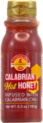 TUTTOCALABRIA Calabrian Hot Honey, Infused with Calabrian Chili Peppers, No Artificial Flavor or Color, Easy Pour Squeeze bottle, 6.3 oz (180g), Product of Italy
